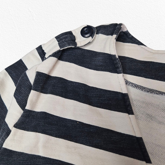 BDG Navy White Striped French Terry V Neck Wrap Cropped Sweater Size Medium - Picture 4 of 9